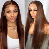 11A Brown Human Hair 13x4 HD Lace Straight Wig Low Density
