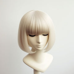 12 Inch Light Blonde Short Straight Bob Wig With Bangs