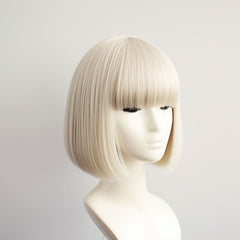 12 Inch Light Blonde Short Straight Bob Wig With Bangs