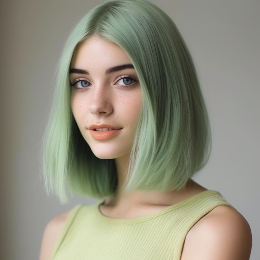 12 Inch Short Natural Light Green Front Lace Bob Wig