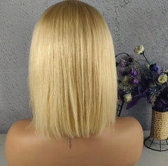13x4 Front Lace 613 Blonde Straight Human Hair Bob Wig 12 Inch