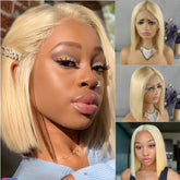 13x4 Front Lace 613 Blonde Straight Human Hair Bob Wig 12 Inch