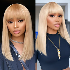 14 Inch Champagne Blonde Straight Fringe Bob Wig