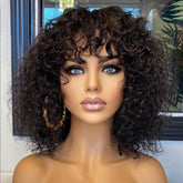 14 Inch Water Wave Fringe Human Hair Bob Wig With Bangs