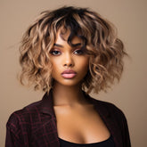 15 Inch Ombre Blonde Messy Short Curly Wavy Wigs