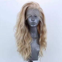 16 Inch To 24 Inch Gold Silk Top Hand Made Front Lace Curly Wavy Wig