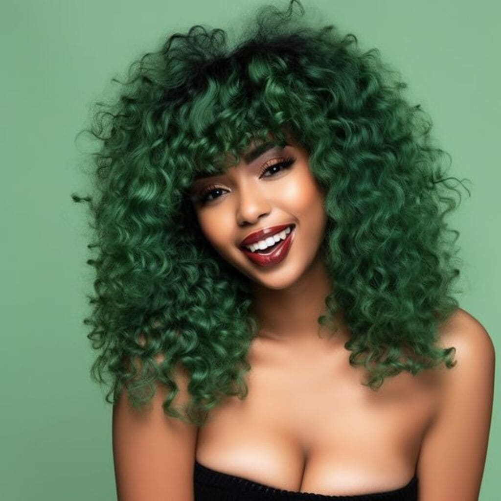 18 Dark Green Afro Kinky Curly Wave Wig with Bangs GALMAO