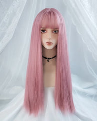 24'' Long Elegant Straight Pink Lolita Wig with Bangs