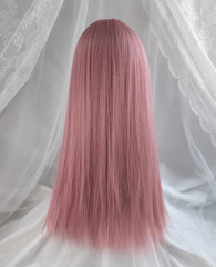 24'' Long Elegant Straight Pink Lolita Wig with Bangs