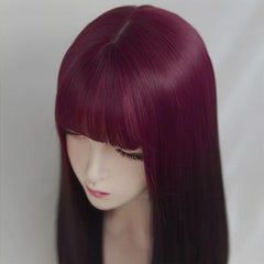 24'' Long Straight Ombre Burgundy & Black Y2K Wig with Bangs