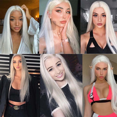26 Inch Long White Silk Top Hande Made Front Lace Straight Hair Wig