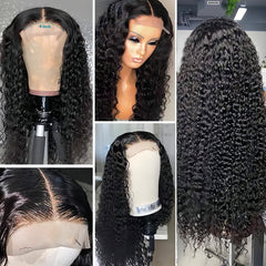 4x4 Clouser Lace Long Black Kinky Curly Human Hair Wig