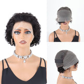 Black Afro Curly Pixie Cut 13 x 4 Front Lace Human Hair Wig