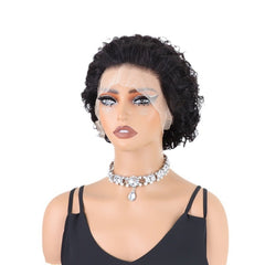 Black Afro Curly Pixie Cut 13 x 4 Front Lace Human Hair Wig