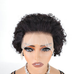 Black Afro Curly Pixie Cut 13 x 4 Front Lace Human Hair Wig