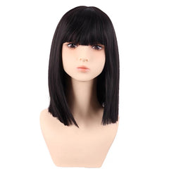 Black Blunt Cut Fringe Bob Wig for Cosplay 12 Inch