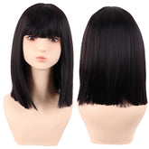 Black Blunt Cut Fringe Bob Wig for Cosplay 12 Inch