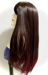 22'' Long Black & Burgundy Double Tone Straight Wig with Full Fringe