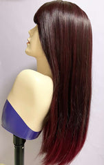 22'' Long Black & Burgundy Double Tone Straight Wig with Full Fringe
