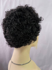 Black Curly Pixie Cut Swiss Front Lace Human Hair Wig 150% Density
