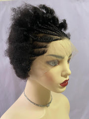 Black Front Lace Afro Curly Human Hair Short Pre-Braided Pixie Cut Wig