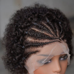 8'' Front Lace Afro Kinky Curly Human Hair Pre-Braided Pixie Cut Wig