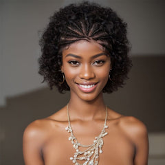 8'' Front Lace Afro Kinky Curly Human Hair Pre-Braided Pixie Cut Wig