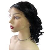 Black Front Lace Bouncy Curls Human Hair Bob Wig 180% Density