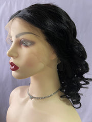Black Front Lace Bouncy Curls Human Hair Bob Wig 180% Density