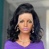 Black 13 x4 Front Lace Loose Wave Shoulder Length Bob Wig