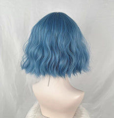 Gray Blue Short Loose Wave Bob Wig with Bangs