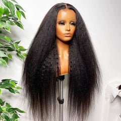 Brazilian Raw Human Hair 13x4 Front Lace Black Kinky Straight Wig