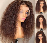 Brown Afro Kinky Curly 13x4 Front Lace Synthetic Fiber Wig