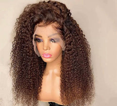 Brown Afro Kinky Curly 13x4 Front Lace Synthetic Fiber Wig