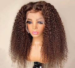 Brown Afro Kinky Curly 13x4 Front Lace Synthetic Fiber Wig