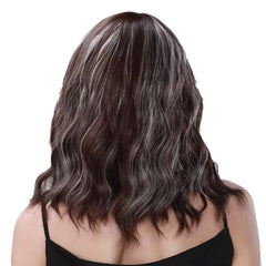 Brown Mixed Color Water Wave Shoulder Length Bob Wig with Bangs