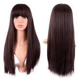 Chocolate Brown Straight Fringe Long Wig 24 Inch
