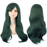 Dark Green Curtain Bang Loose Wave Wig for Cosplay 28 Inch