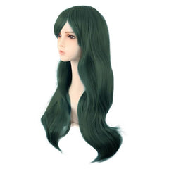Dark Green Curtain Bang Loose Wave Wig for Cosplay 28 Inch