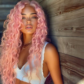 Long Light Pink Deep Curly Wave 13x4 Front Lace Wig