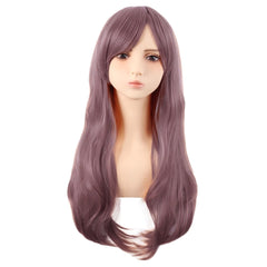 Grey Purple Curtain Bang Loose Wave Wig for Cosplay 28 Inch