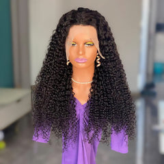 26 Inch Black 13x4 HD Swiss Front Lace Kinky Curly Human Hair Wig