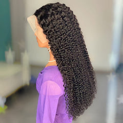 26 Inch Black 13x4 HD Swiss Front Lace Kinky Curly Human Hair Wig