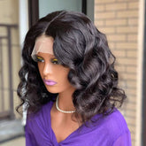 14 Inch Black 13 x4 HD Swiss Front Lace Loose Wave Bob Wig
