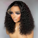 16 Inch Black 13x4 HD Swiss Front Lace Water Wave Human Hair Wig