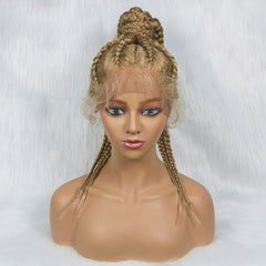Blonde Front Lace Cornrow Braided Ponytail Wig with Baby Hair