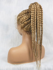 Blonde Front Lace Cornrow Braided Ponytail Wig with Baby Hair