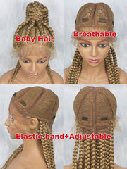 Blonde Front Lace Cornrow Braided Ponytail Wig with Baby Hair