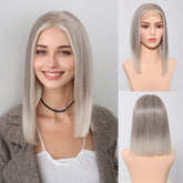 Hand Made Free Part Front Lace Platinum Straight Shoulder Length Wig