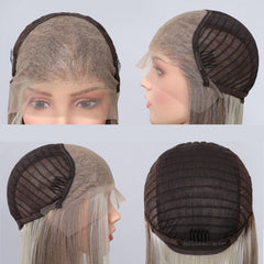 Hand Made Free Part Front Lace Platinum Straight Shoulder Length Wig